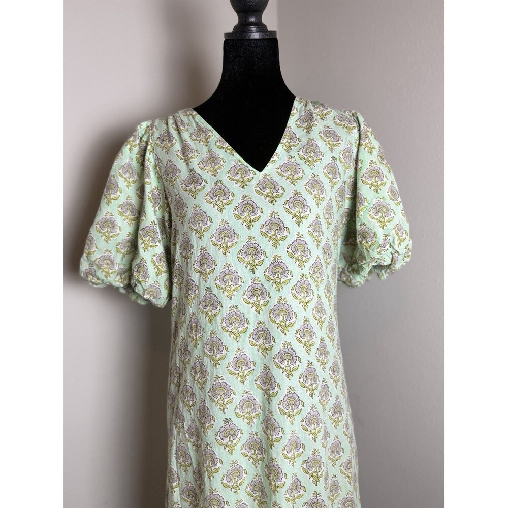 Anna Cate XS Mint Green Floral Cotton Puff Sleeve Midi Dress Boho Tiered - Picture 5 of 10